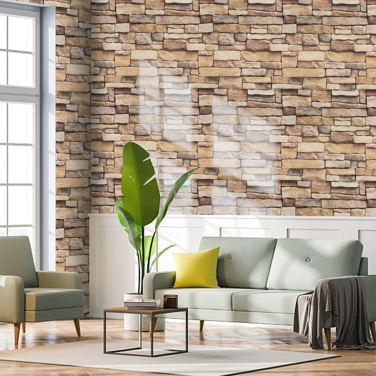 Detalle de Arthome WALL DECOR SWP200-7 självhäftande väggfolie, brun tegel, 44 × 305 cm