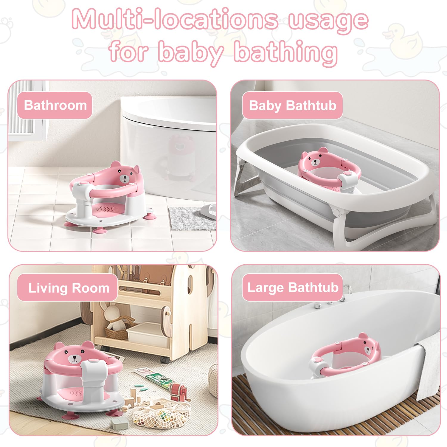 Detalle 2 de Badewannensitz Baby ab 6 Monate – Bär, rutschfest mit 4 Saugnäpfen, rosa