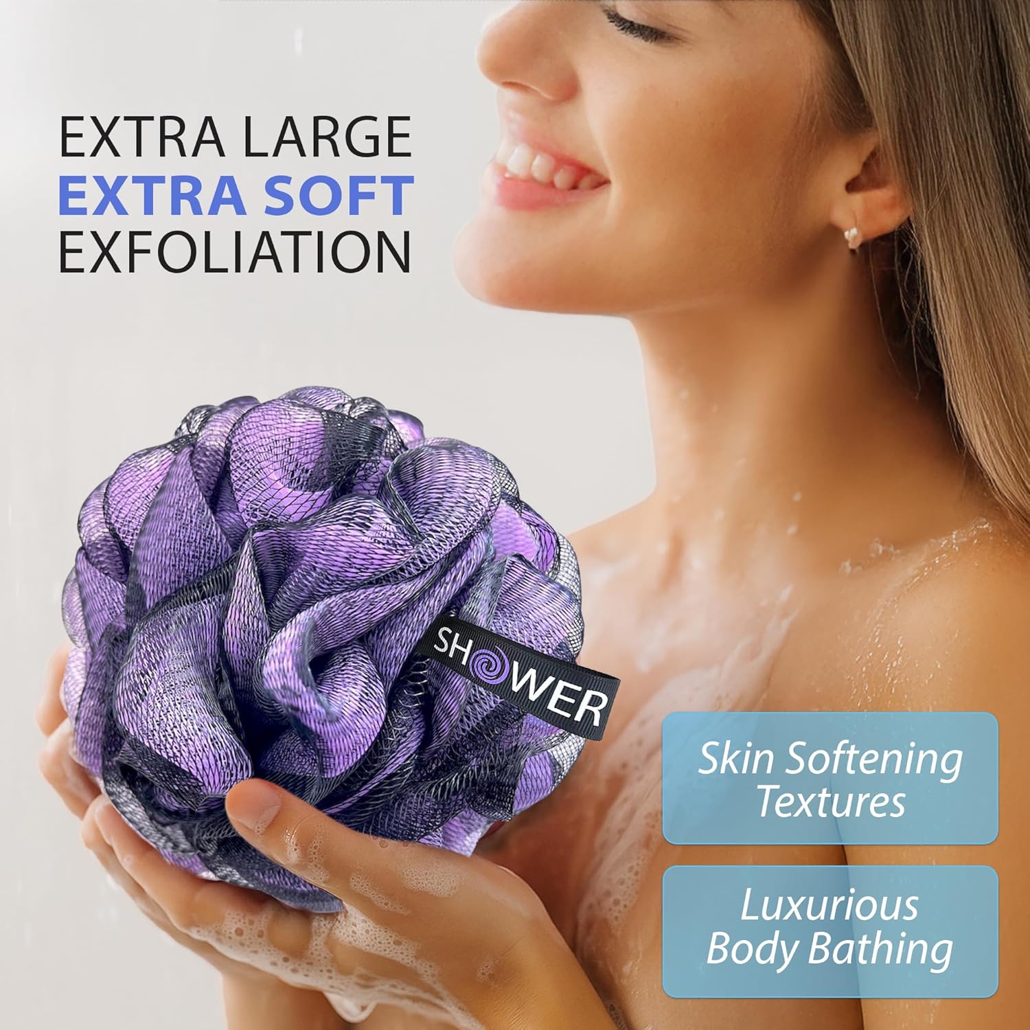 Thumbnail 1 de SHOWER BOUQUET Loofah-Charcoal Bath-Sponge XL 4-Pack