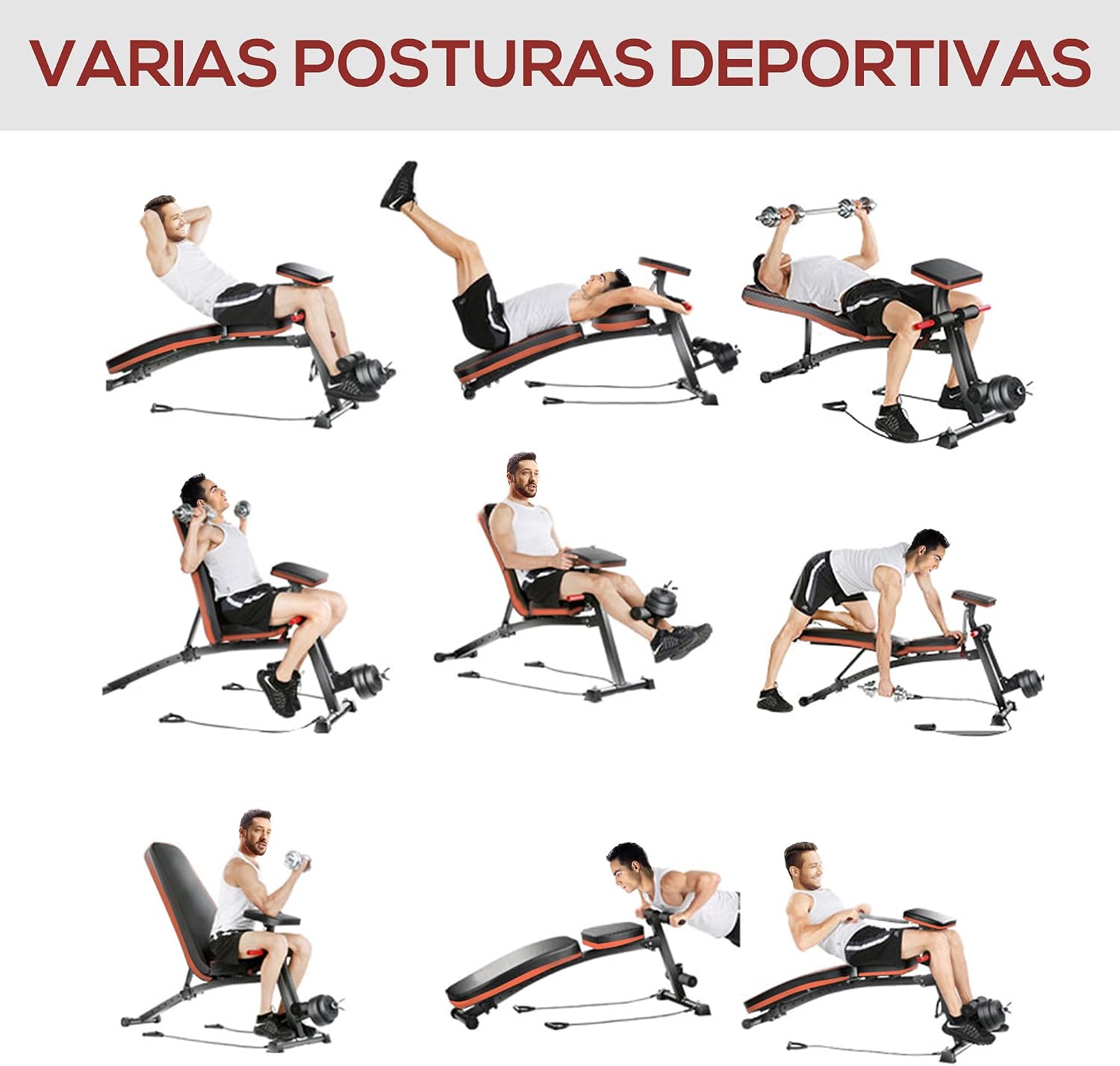 Detalle de HOMCOM Banco de Musculación Plegable 300 kg