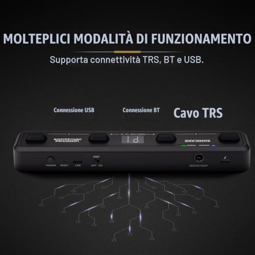 Detalle de SONICAKE Controller MIDI Wireless: 4 pulsanti programmabili, controllo effetti con app e USB-C