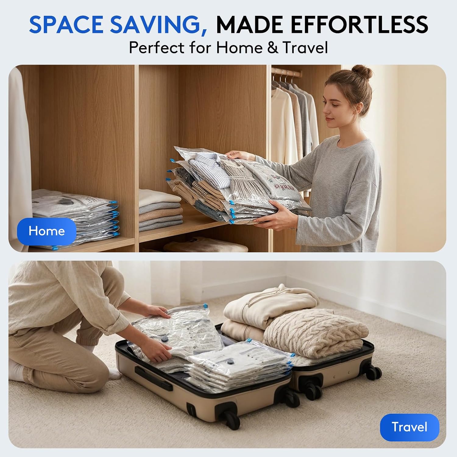 Thumbnail 6 de 15-Pack Vacuum Travel Bags with Rechargeable Pump (3 Sizes) for Closet & Luggage Compression
