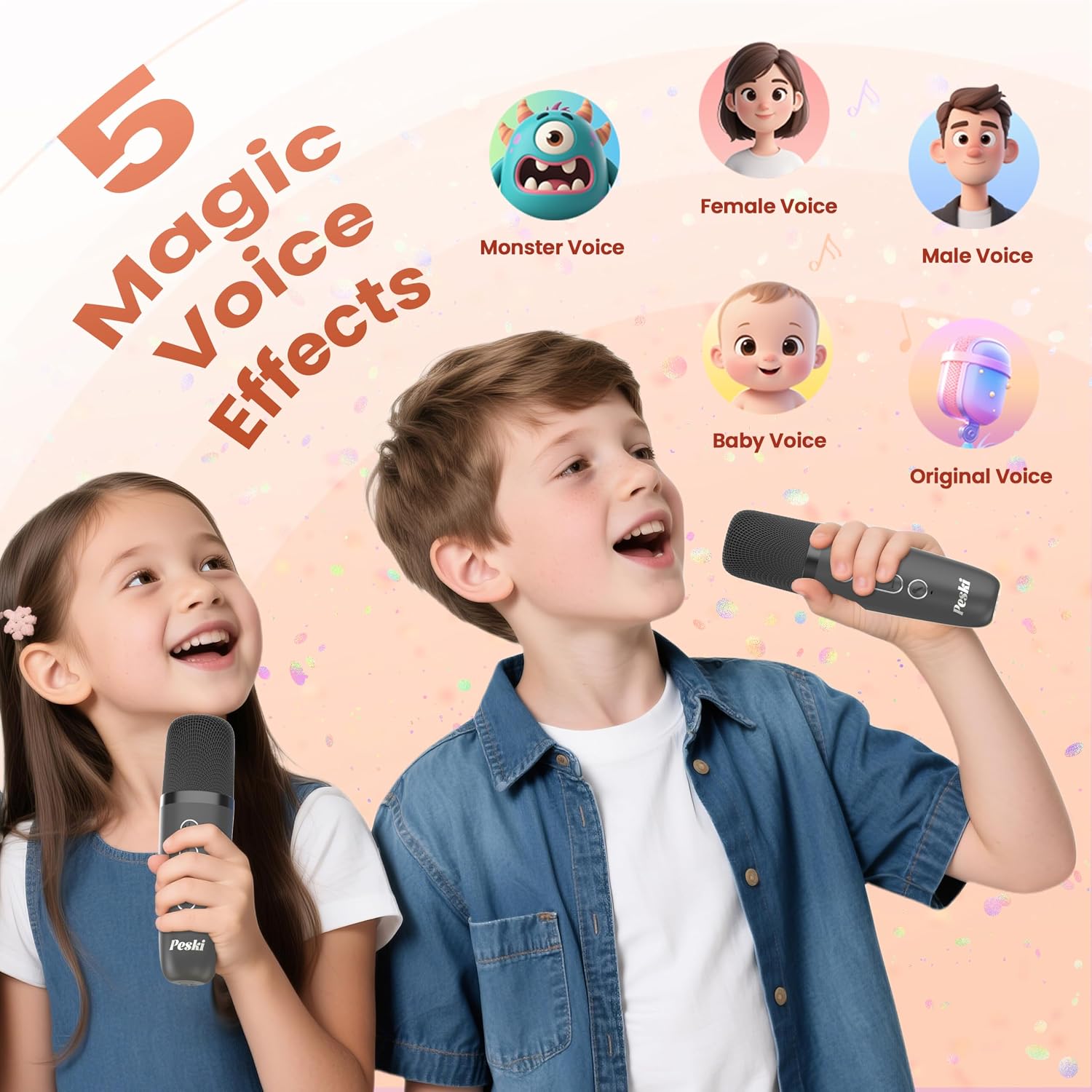 Thumbnail 4 de Peski K-51 Mini Karaoke Machine with Two Wireless Microphones and LED Lights