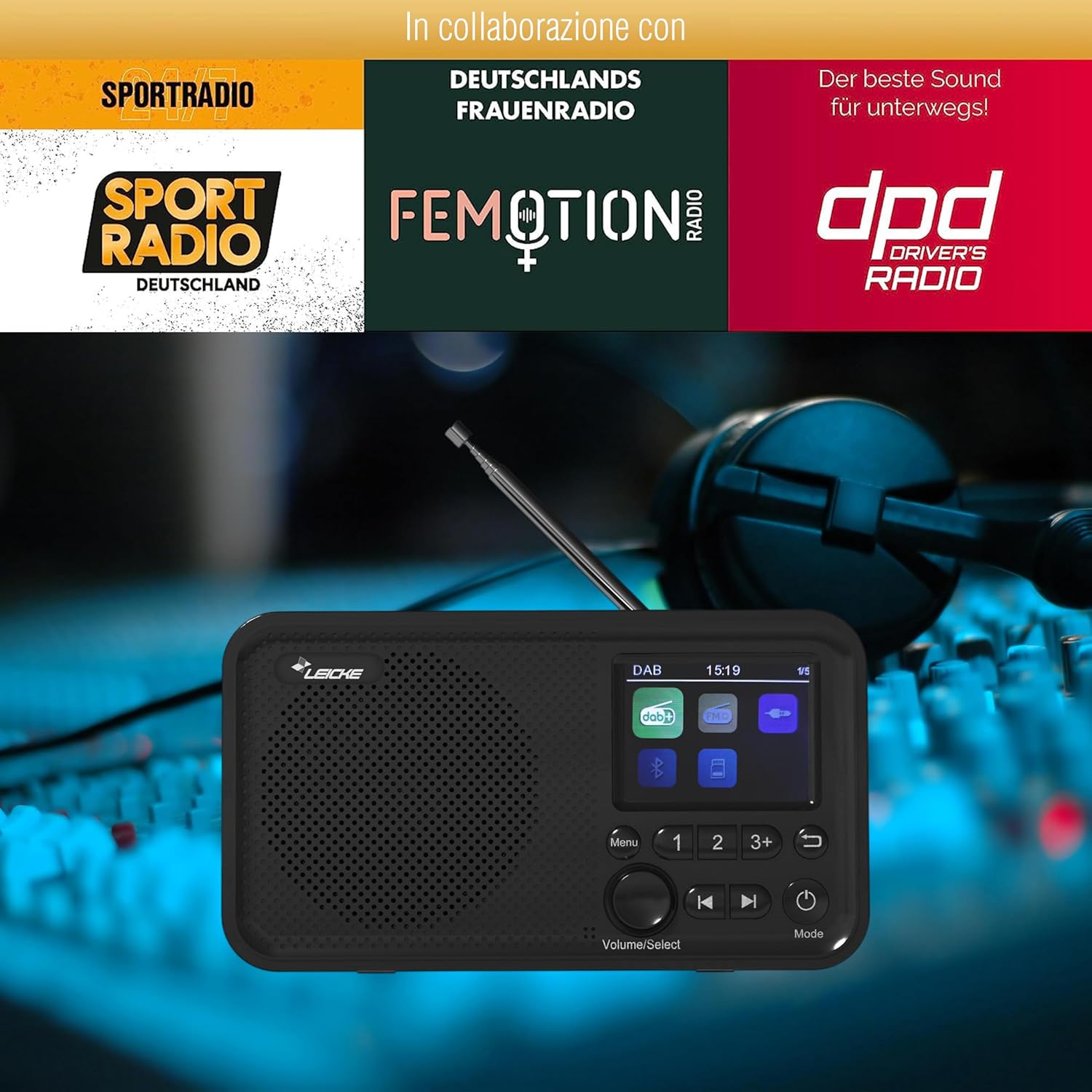 Thumbnail 1 de LEICKE DAB+ Radio portatile con Bluetooth 5.0 e display a colori 2,4": DAB+/FM, batteria 4000 mAh, Bluetooth e doppia allarme