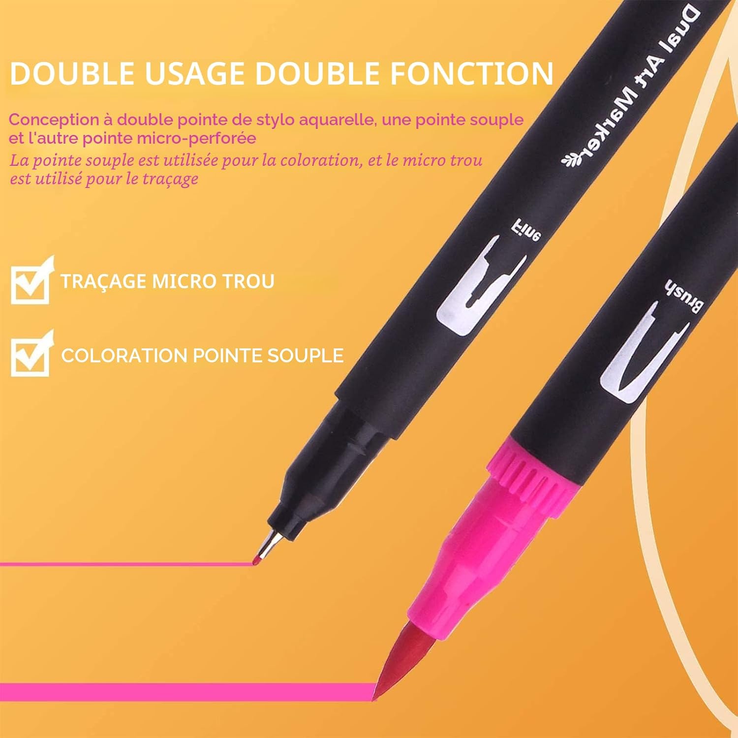 Detalle de Laconile Feutres Coloriage double pointe – 120 couleurs aquarelle pour dessin et calligraphie