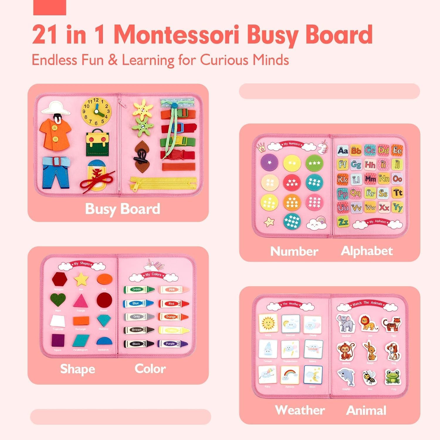 Detalle 2 de Hahaland Montessori Busy Board sensory activity toy for 3+ years 🎲