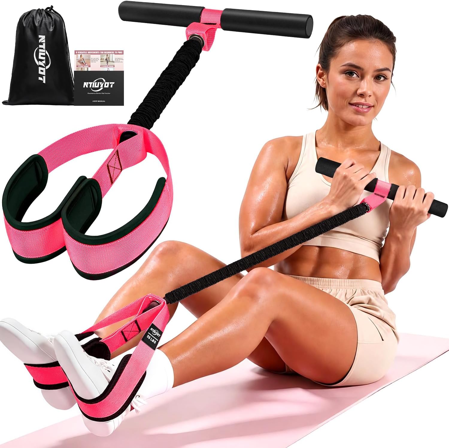 Detalle de NTIUYOT Pedal Resistance Band with Handle, 55 lb, Natural Rubber and Nylon