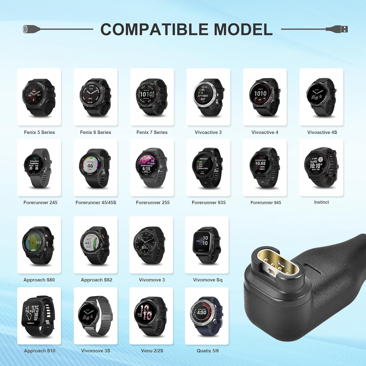 Thumbnail 3 de aceyoon 2 Pack Charger for Garmin Fenix series 1m cable