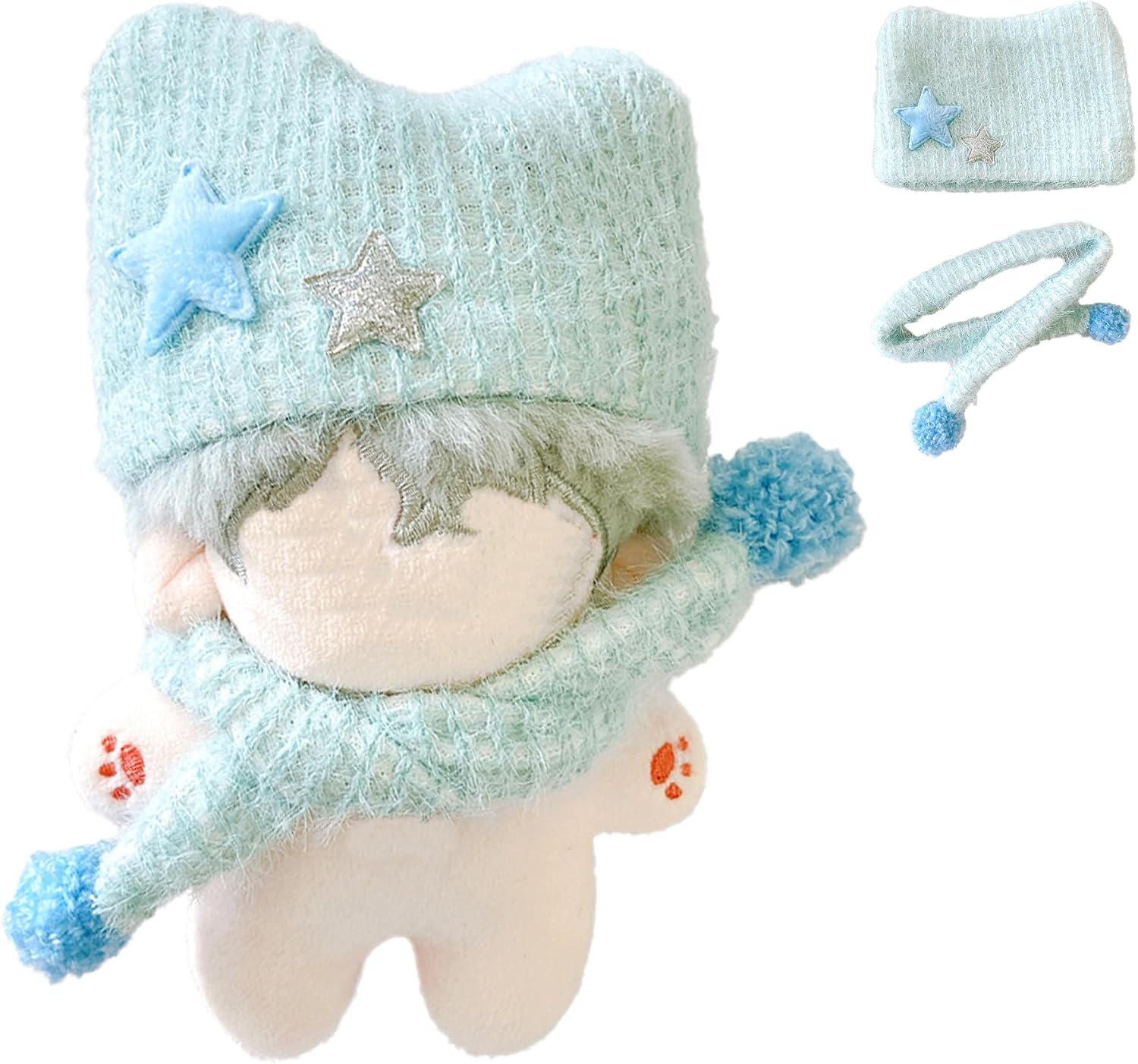 Thumbnail 1 de ぬい服 猫耳ニット帽＆マフラーセット 10cm用 イエロー・ポンポン付き