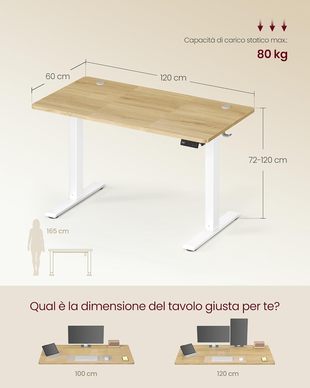 Thumbnail 2 de VASAGLE Scrivania Regolabile in Altezza Elettrica LSD312YA03 – 120 x 60 cm in Rovere Dorato