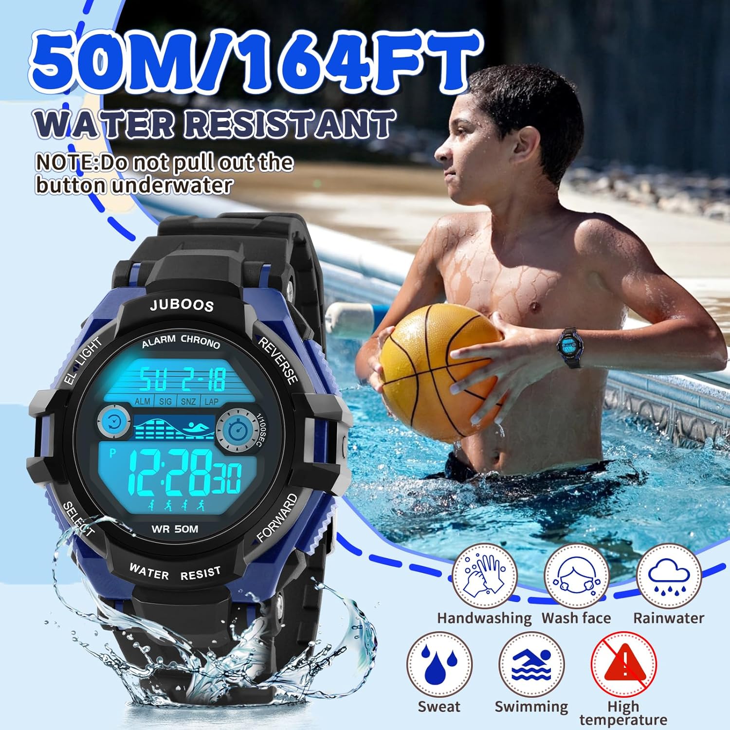 Thumbnail 2 de Juboos Kinder Digitaluhr Jungen Mädchen – 7 Farben LED, 30m wasserdicht, Alarm & Stoppuhr