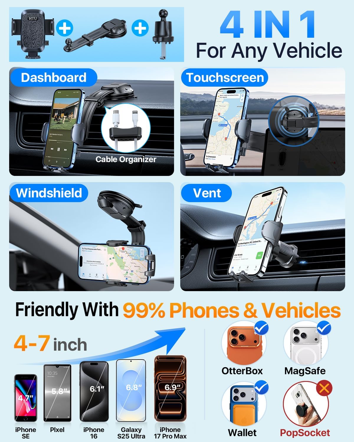 Thumbnail 5 de HTU Upgraded Strongest Suction Car Phone Holder