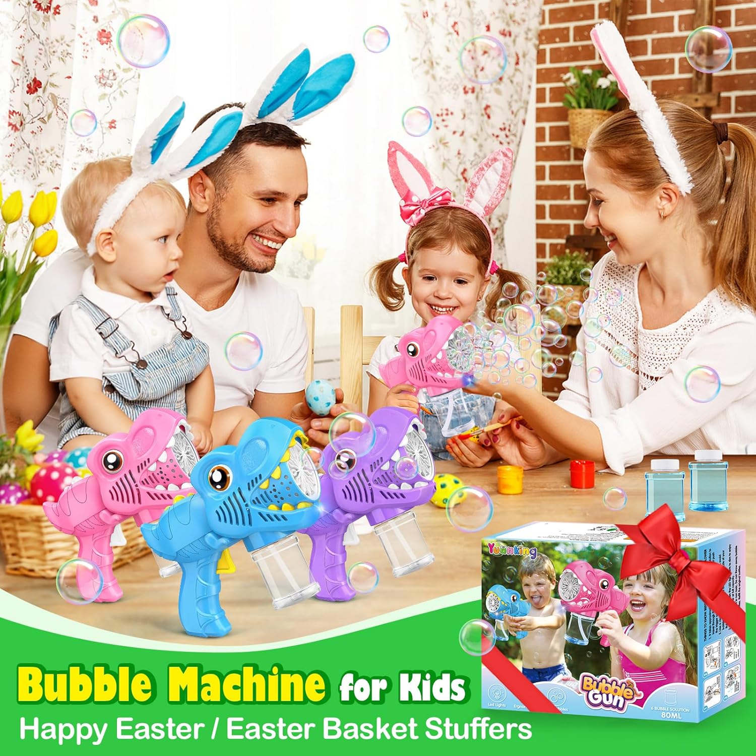 Thumbnail 5 de 3PC Bubble Gun for Kids with 3 Bottles Solutions – LED Bubble Blaster (Blue, Pink, Purple)