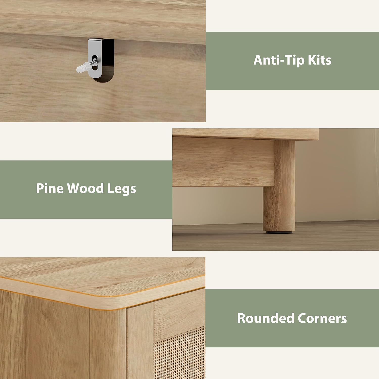 Detalle 1 de HOMCOM 83D-049V00AK Bohemian Rattan Chest of Drawers, Oak, 3 Drawers