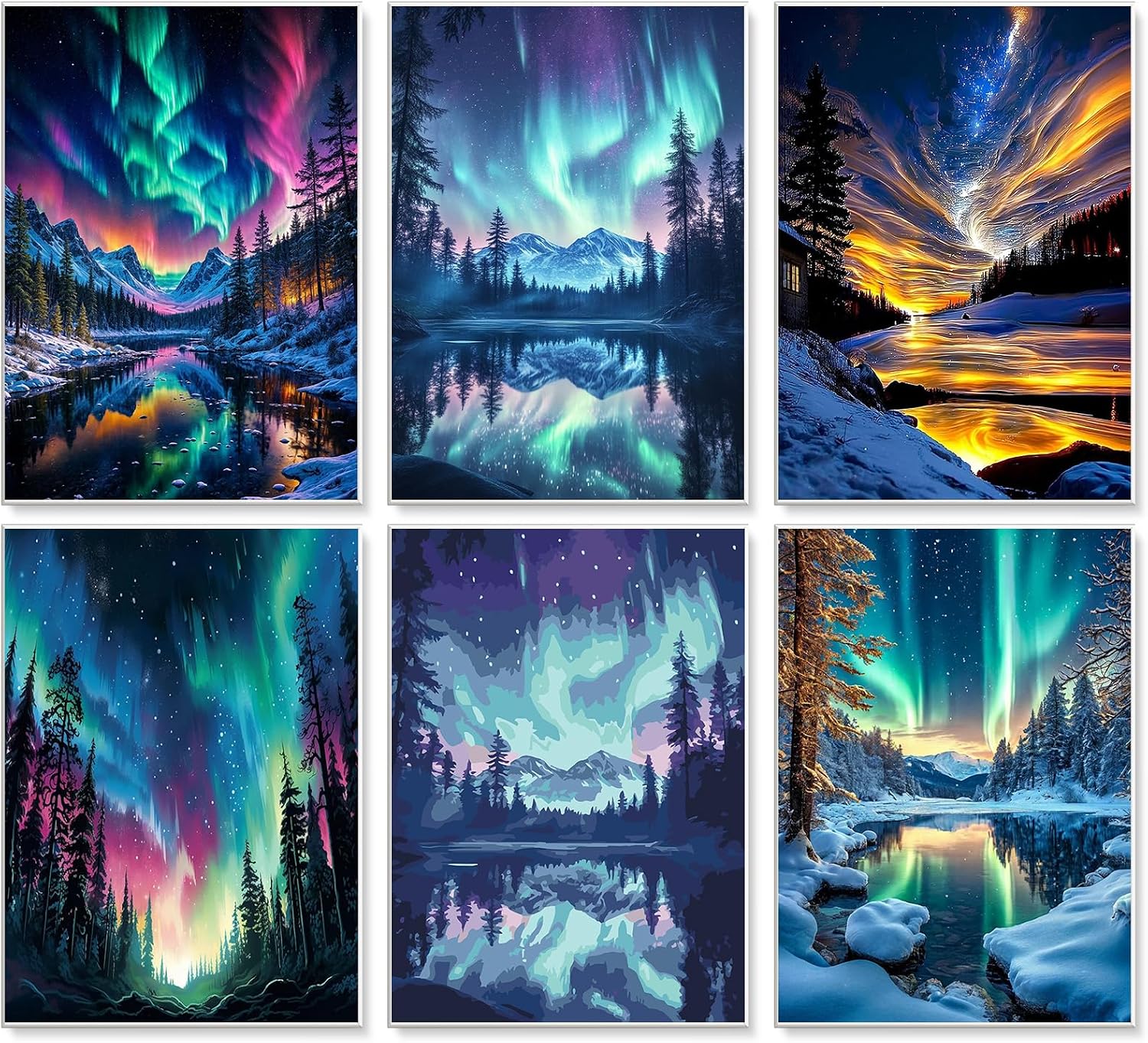 Detalle de Aurora Paint by Numbers for Adults – 6 Pack Canvas by Numbers (25x35cm)