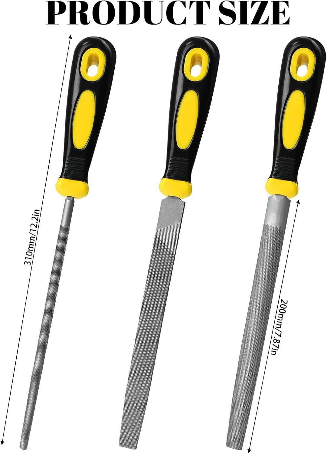 Thumbnail 6 de TAIANJI metal file set (3 pcs, 8 inch) in carbon steel – flat, half-round and round