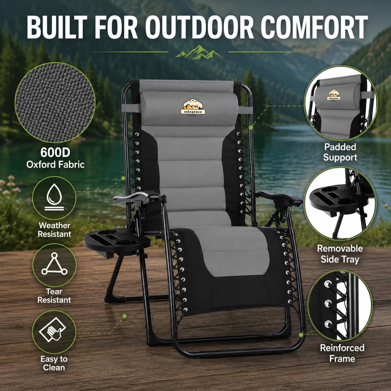 Detalle de Colegence 53d6d956-dce4-4659-a08f-d30379ab0d19 Zero Gravity Chair, 29-Inch Wide