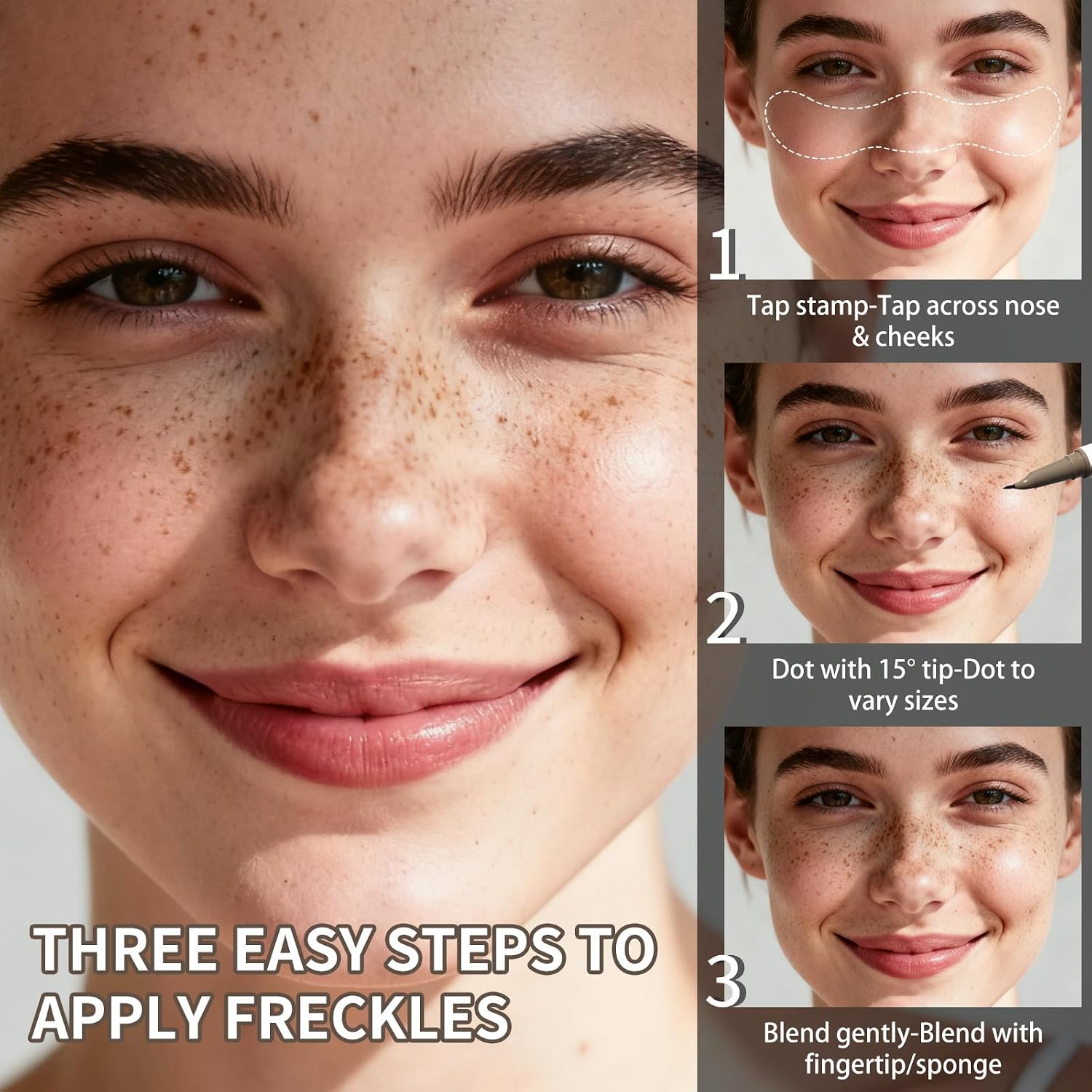 Detalle 2 de UCANBE 2PCS Dual-Ended Freckle Pen & Freckle Stamp Kit (03 Chestnut) — waterproof faux freckles, precision tip + stamp