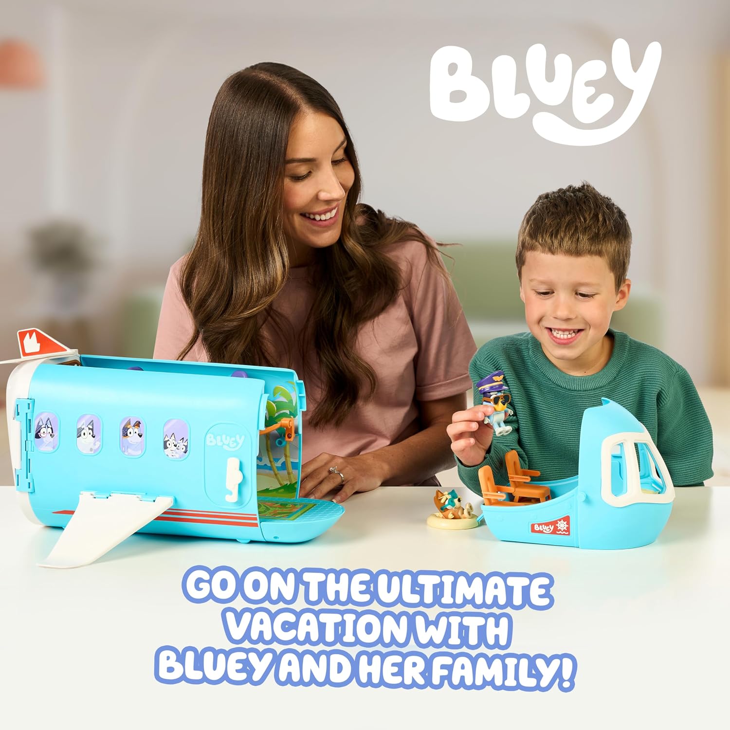 Detalle de Bluey 3-in-1 Transforming Airplane Playset with Resort, Boat, and Sounds