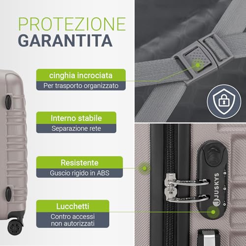 Detalle de Juskys set valigie rigide 4 pezzi con lucchetto a combinazione e ruote 360° – champagne
