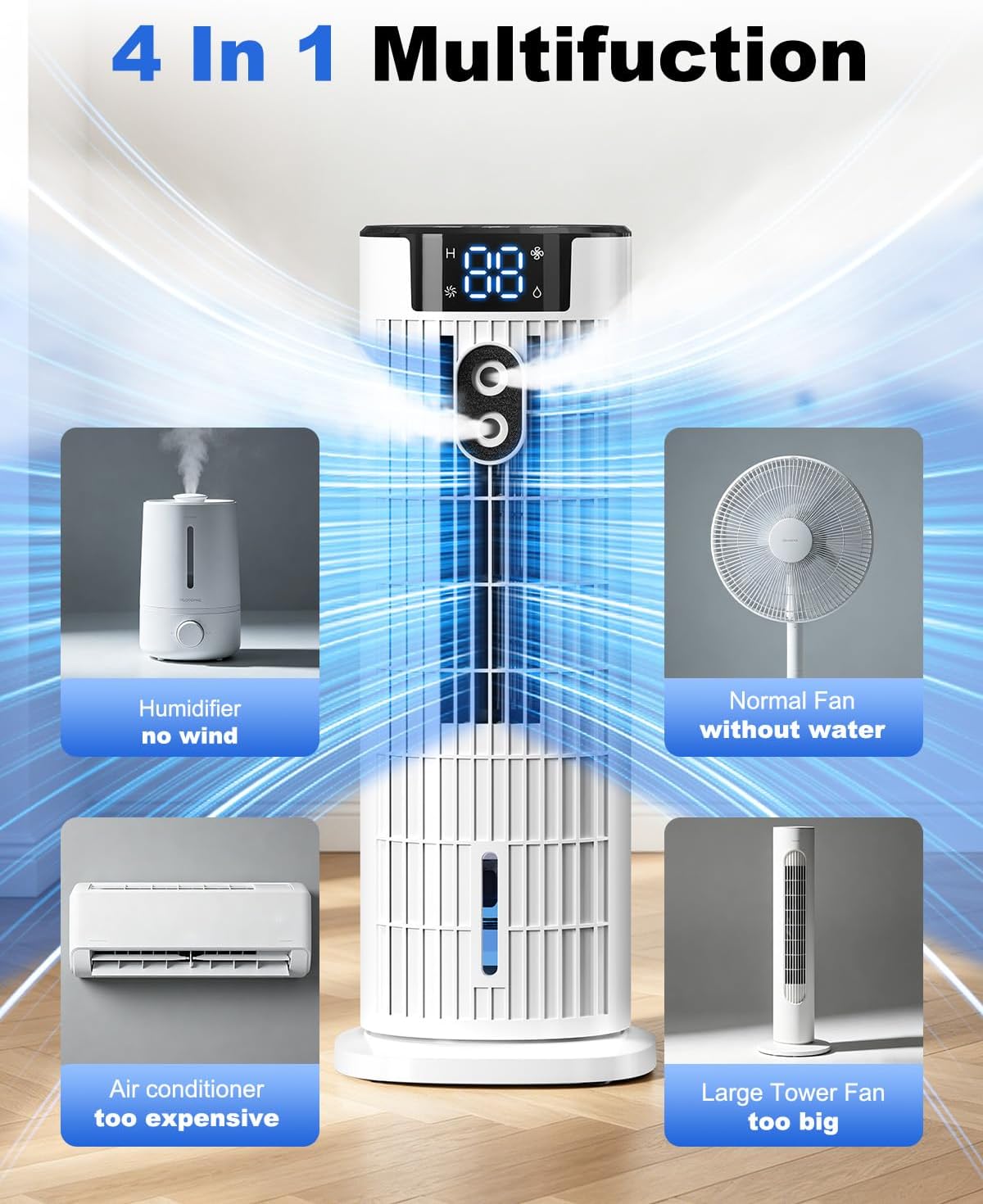 Detalle de Portable 4-in-1 Air Cooler with Tower Fan Design and Remote Control