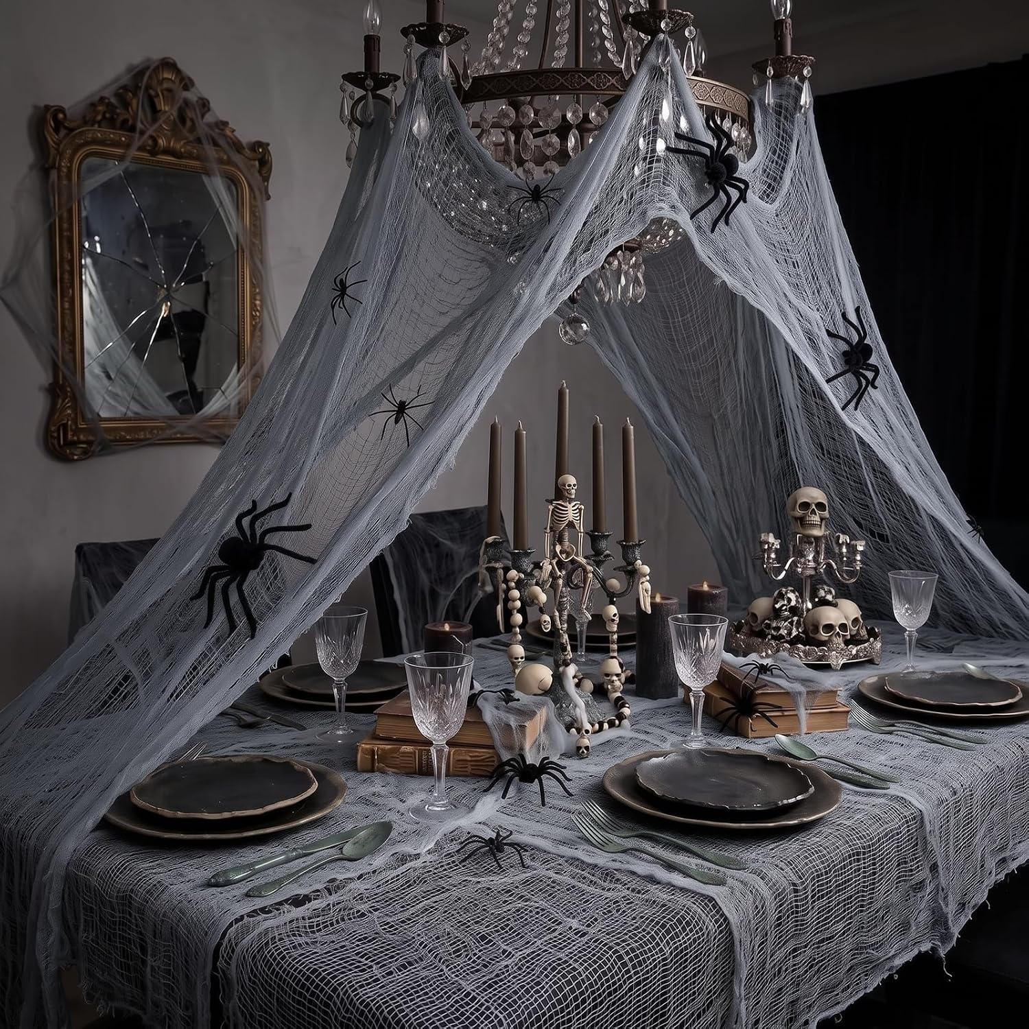 Thumbnail 1 de Tmflexe Giant Halloween Creepy Cloth, Gray Cotton Mesh, 80 x 400 in.
