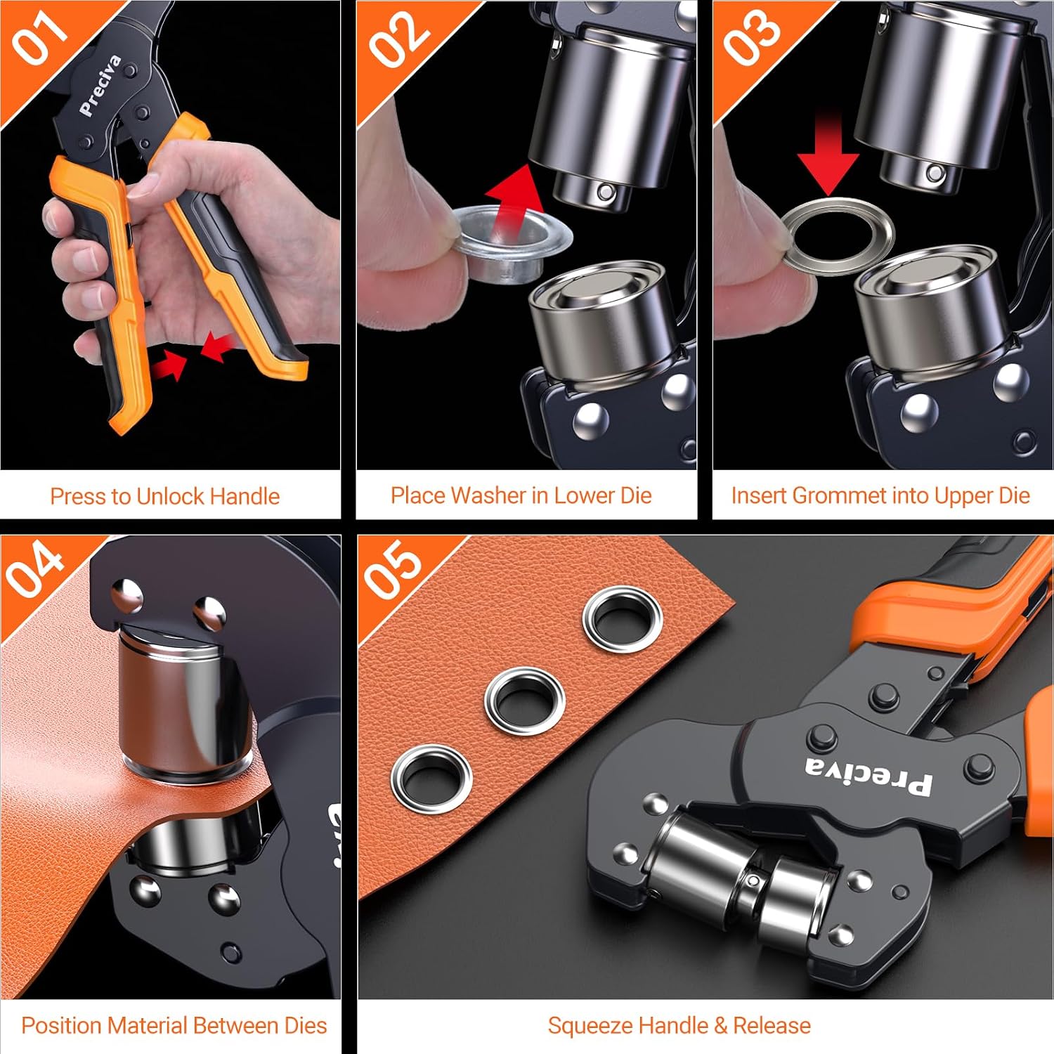 Thumbnail 4 de Preciva Ösenzange 10 mm Set mit 300 Ösen – Magnetkopf, Aufbewahrungsbox und Ø10 mm Ösen in zwei Farben