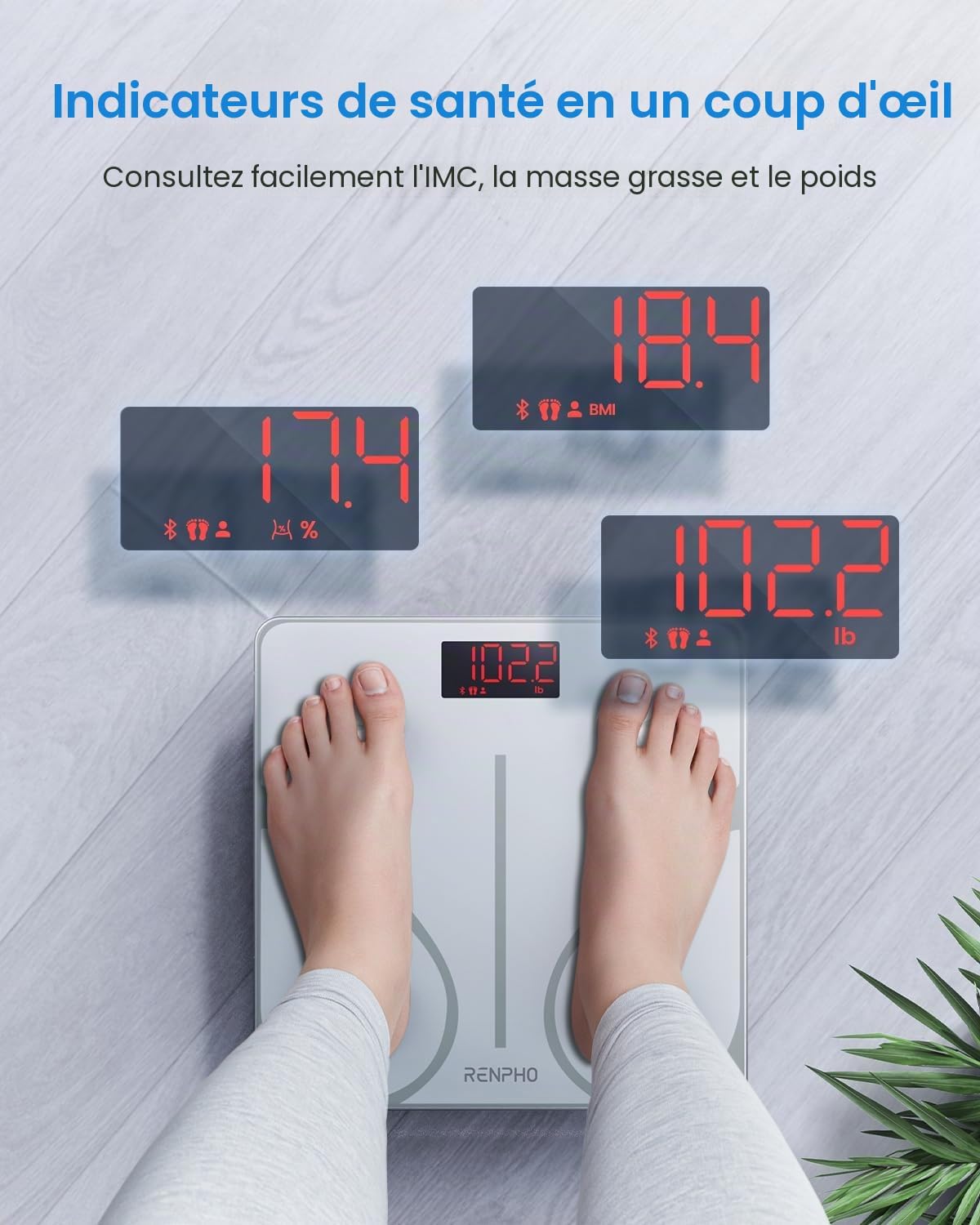 Detalle 2 de RENPHO Pèse Personne balance connectée 180 kg ⚖