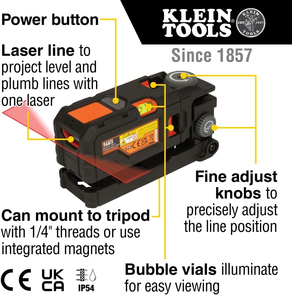 Thumbnail 1 de Klein Tools 93PTL 磁気ポケットレーザーレベル 赤色ライン・360°回転・照明付き気泡管