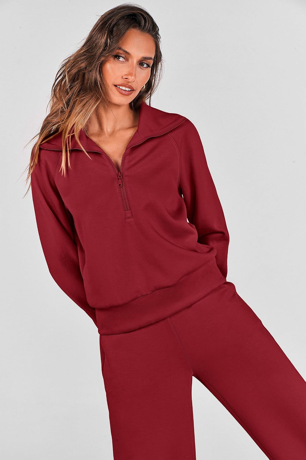Thumbnail 6 de PRETTYGARDEN Women's Two-Piece Lounge Set with Half-Zip Top and Wide-Leg Pants