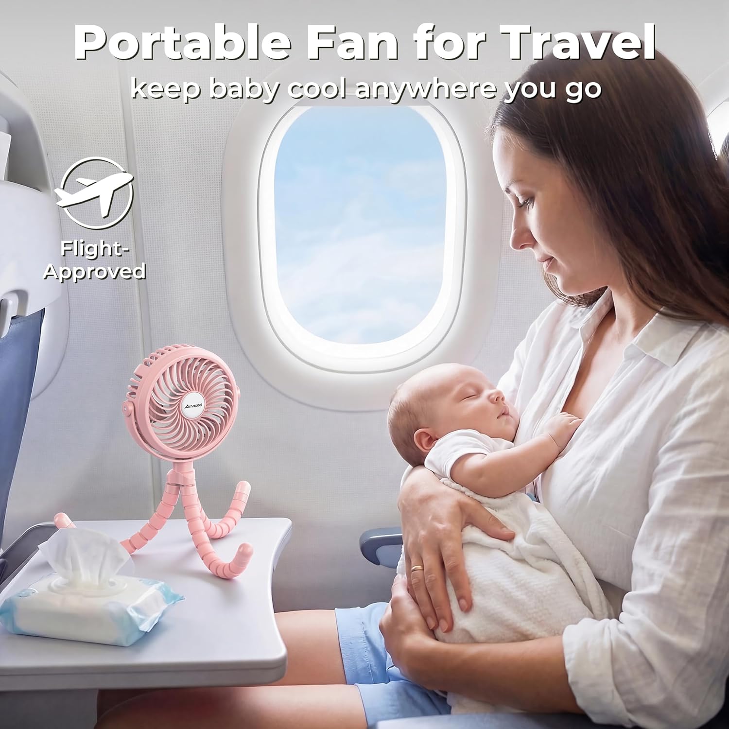 Thumbnail 6 de Amacool Pram Fan Battery Operated Clip-On Fan with 3 Speeds, Rotatable Head & Flexible Tripod Legs (Pink)