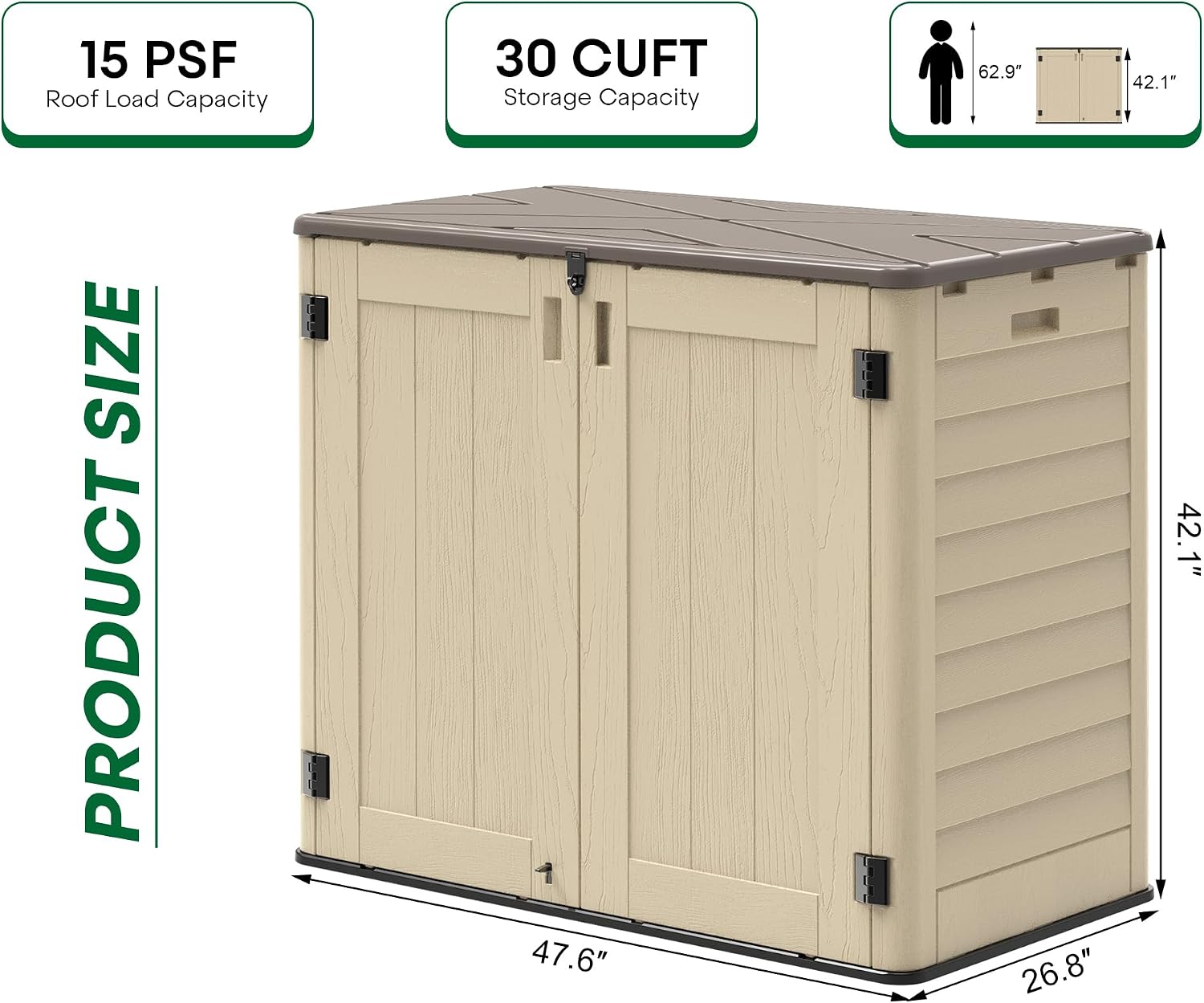 Thumbnail 1 de IWDOO Outdoor Storage Cabinet, 31 Cu. Ft. Waterproof Resin Shed