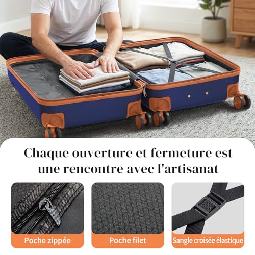 Detalle de Valise Soute 24 Pouces LEADZM — Marine-brun, L/65 cm, ABS résistant