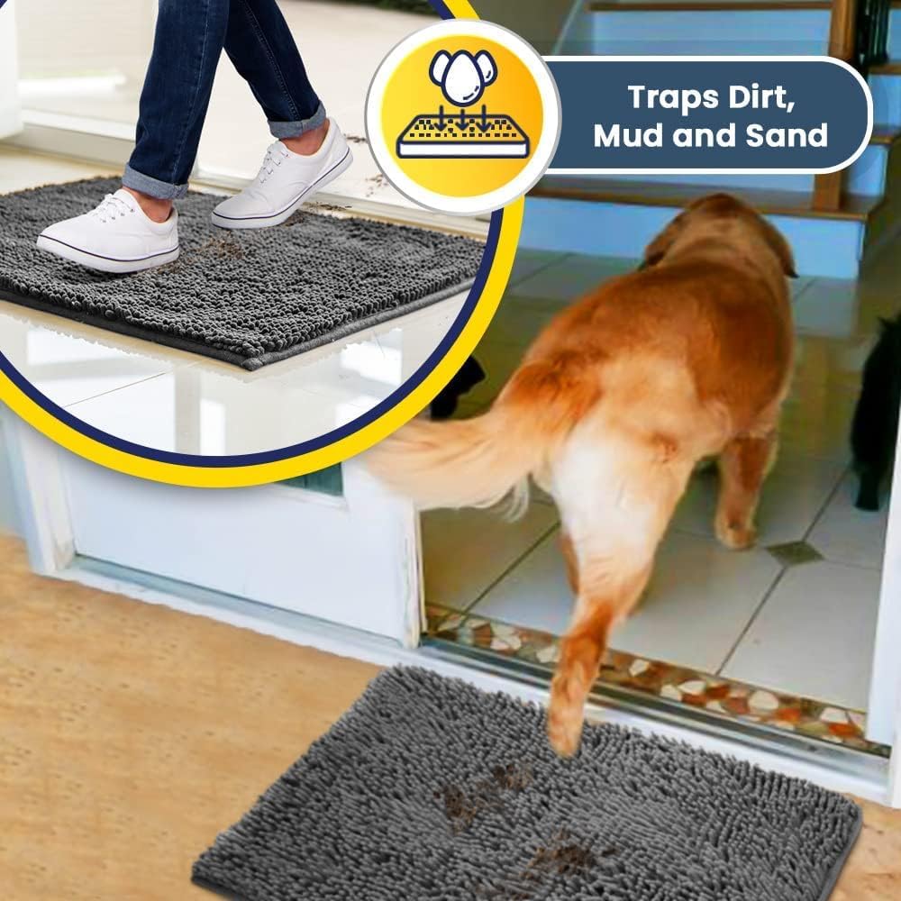 Detalle de Muddy Mat Super Absorbent Door Mat (Grey, 36"x60") — Indoor Microfiber Entryway Rug