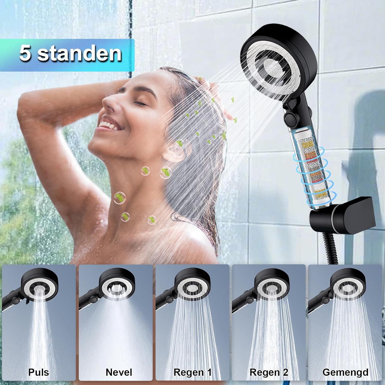 Detalle 2 de Nafall N6001BL-DE douchekop met filter, 5 standen en pauzefunctie