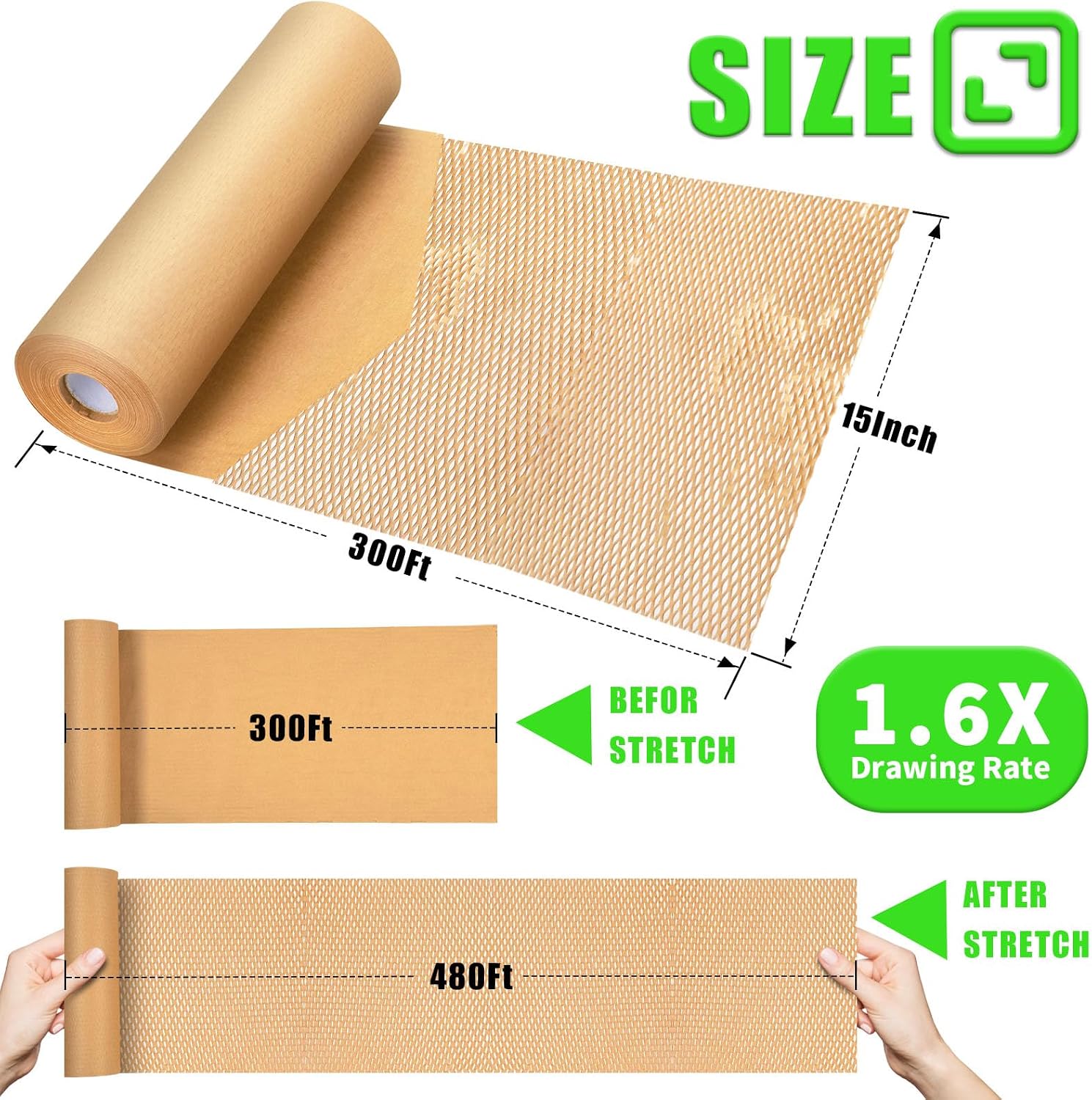 Thumbnail 5 de MINHAO Brown-S5 Honeycomb Packing Paper, 15" x 300' Roll with 36 Labels