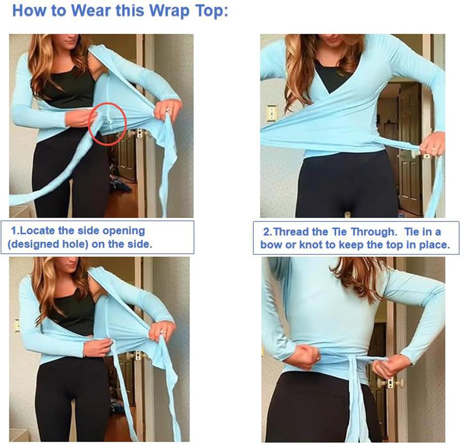 Thumbnail 1 de Women Ballet Wrap Top Long Sleeve Self Tie Dance Shirt Pilates Yoga Tops Y2k Workout Active Blouses