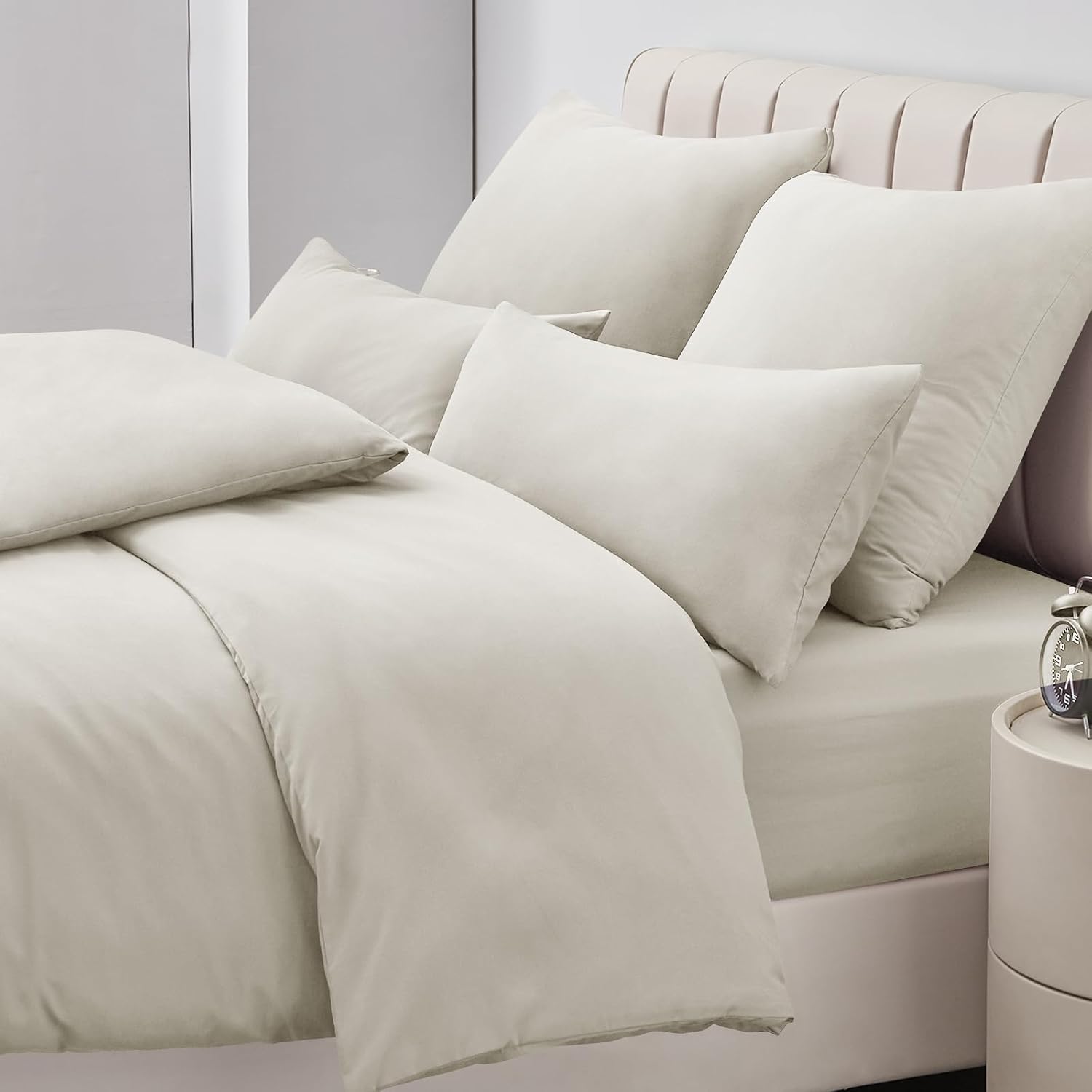 Detalle de Aisbo Kissenbezug 40 x 80 2er Set – Kopfkissenbezug 40x80 beige aus Mikrofaser mit Reißverschluss, ÖKO-TEX