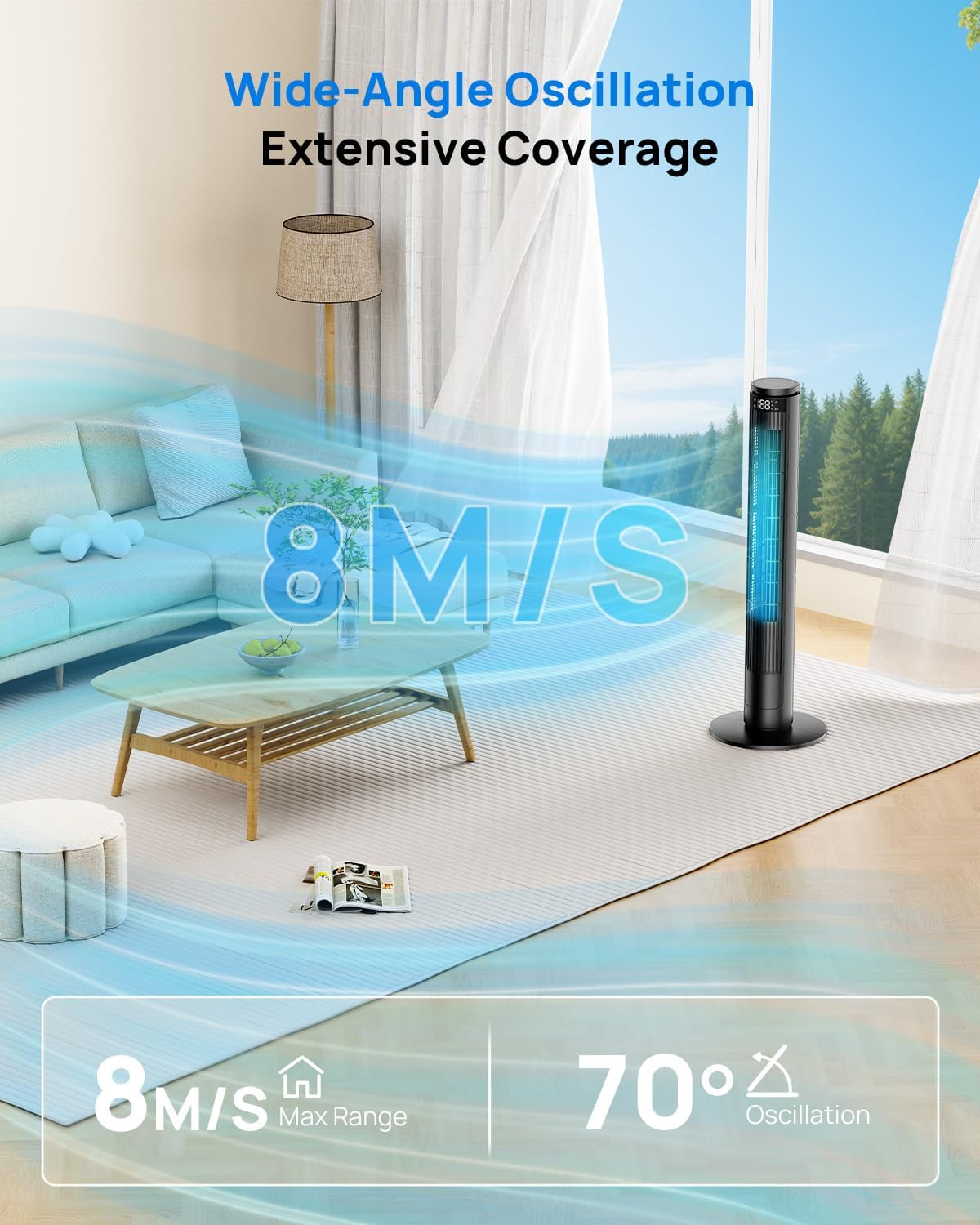 Thumbnail 5 de Tower Fan 92cm with LED Display, Silent Remote and Bladeless Design