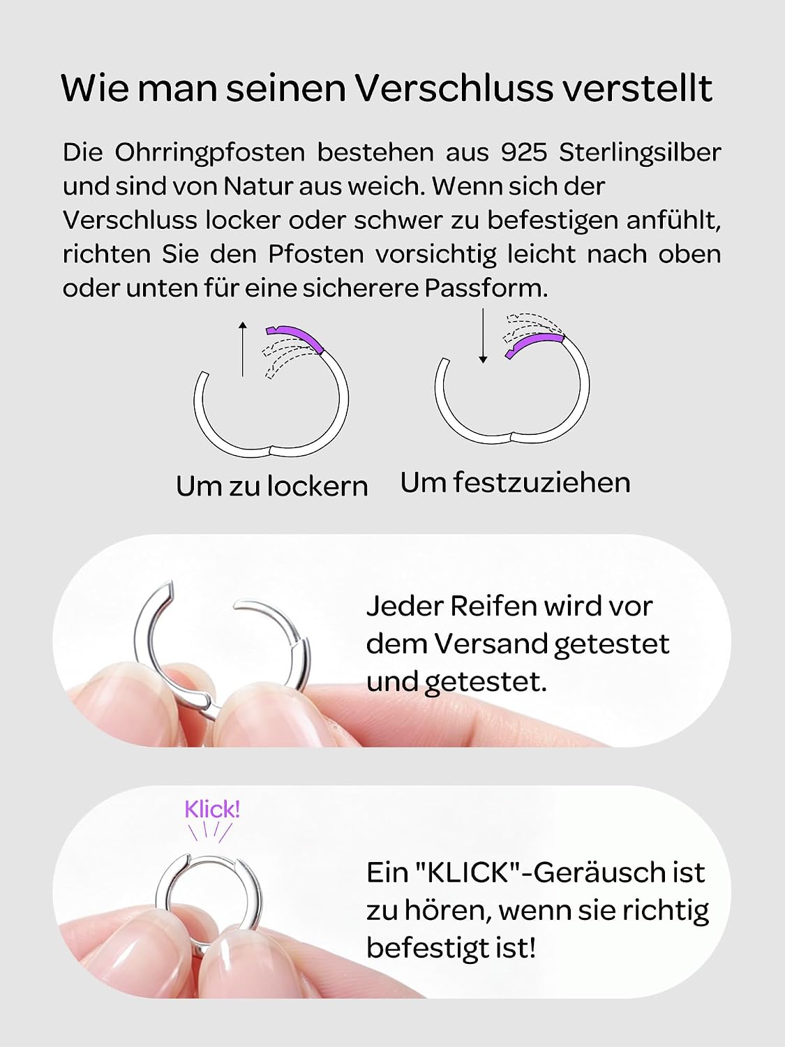 Detalle 2 de ChicSilver Creolen Silber 925 – Huggies Ohrringe für Damen & Herren in 6–20 mm