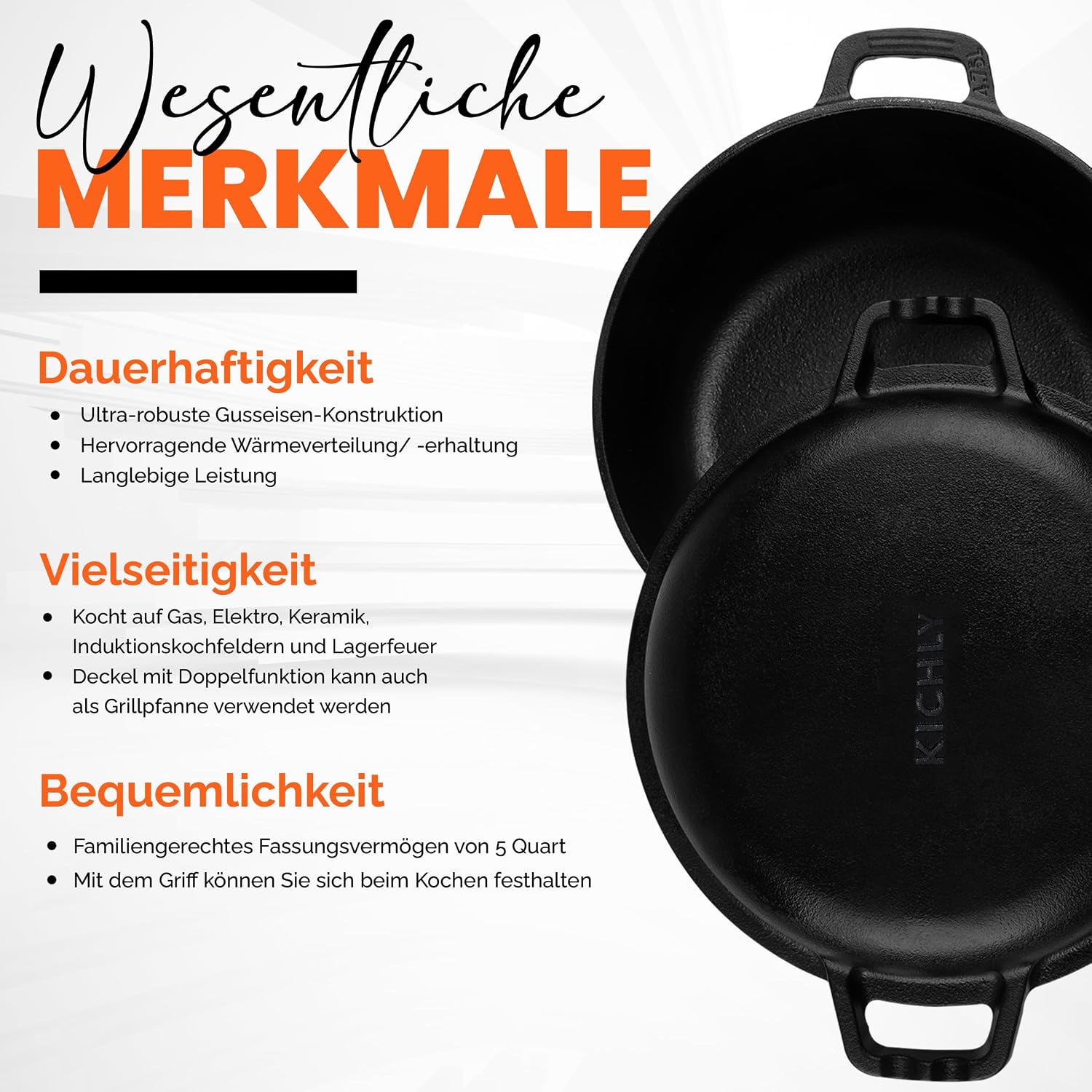 Detalle de KICHLY Dutch Oven 4,7 Liter aus Gusseisen
