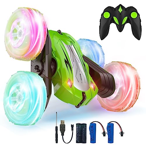 Rodzon Coche Teledirigido 360° con Luces – Acrobacias, Batería Recargable (Verde)