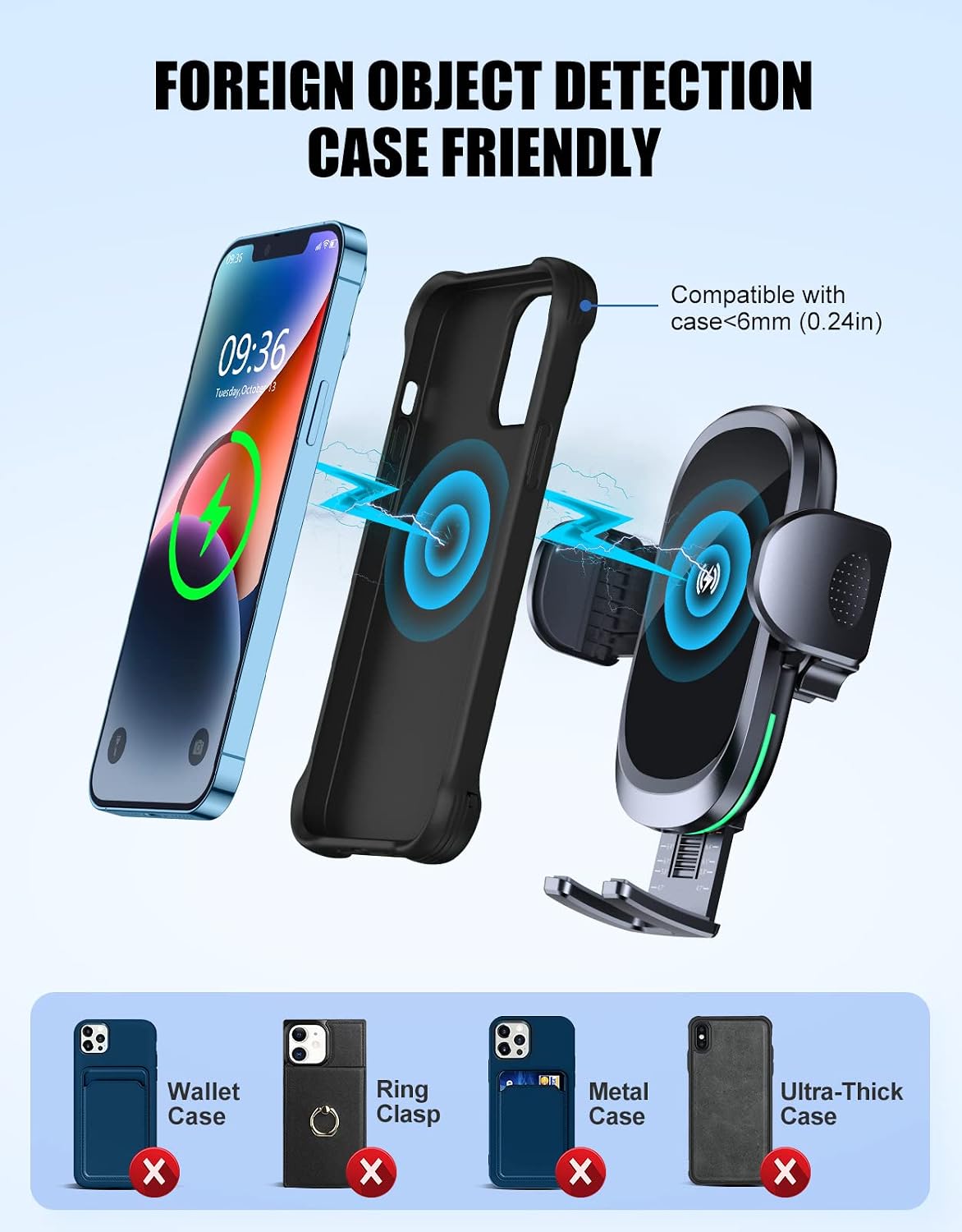 Detalle de Glangeh 15W wireless car charger holder