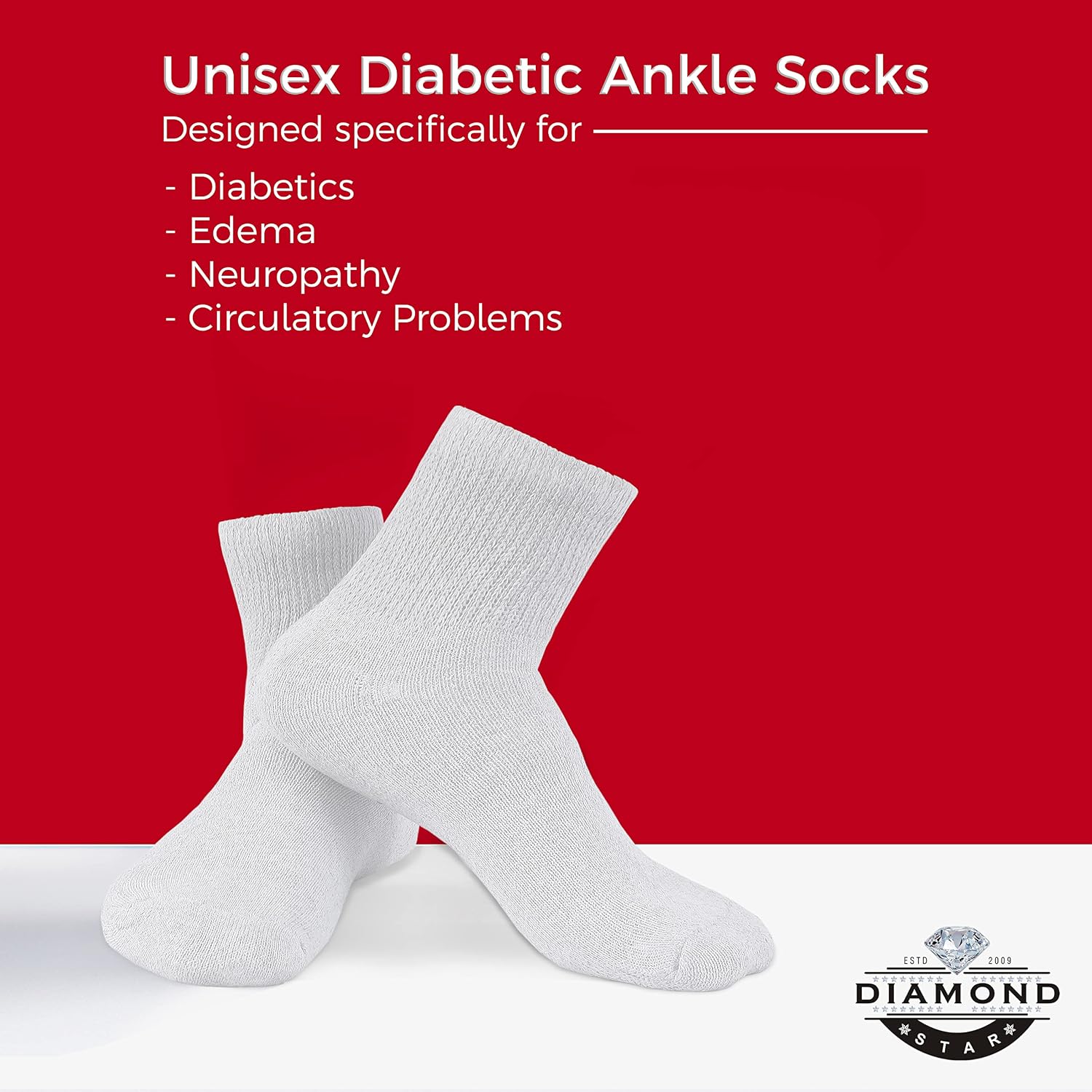 Detalle de Diamond Star Diabetic Ankle Socks, Cotton Blend, Cushioned Sole, 12 Pairs