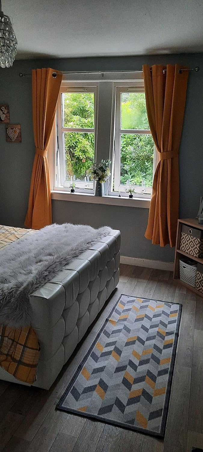 Detalle de Thermal Insulated Blackout Ring Top Eyelet Curtains for Bedroom Windows – Ochre, 90 x 54 (2 Panels)