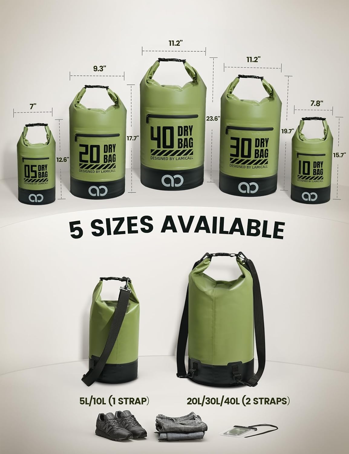 Thumbnail 1 de Lamicall Dry Bag Waterproof Bag (30L) with 100% waterproof phone pouch – floatable anti-scratch dry backpack in green