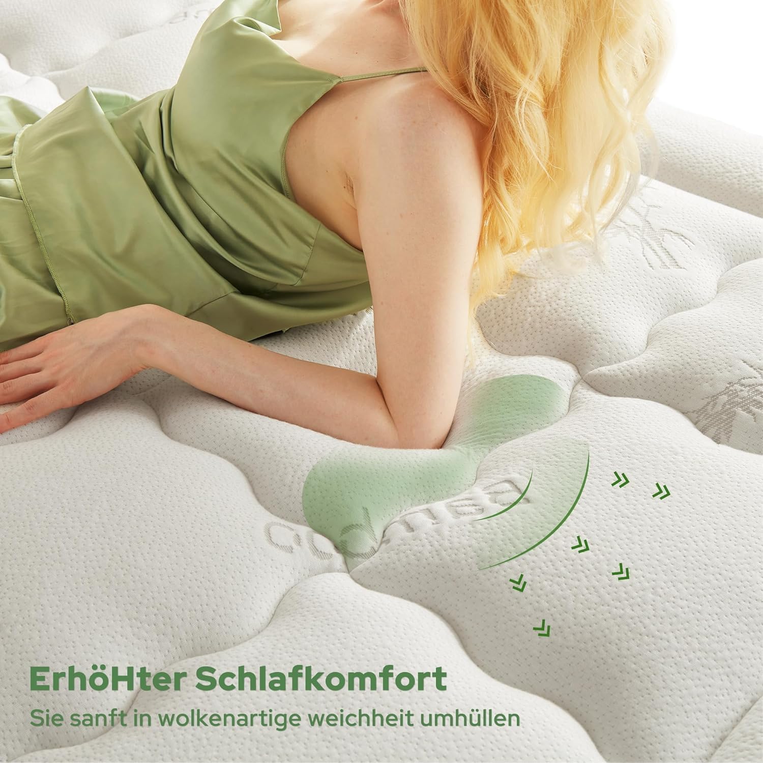 Detalle de BEDLORE Matratzentopper 180 x 200 cm aus Bambusfaser-Viskose mit dehnbaren Taschen (bis 40 cm Matratzenhöhe)