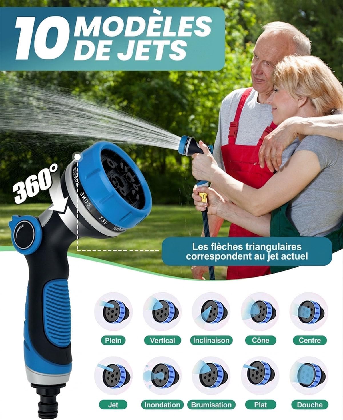 Detalle de Zenmos Flexibler Gartenschlauch 30 M / 100 ft – 3/4" und 1/2" Anschlüsse, 10‑Funktionen Düse, Dehnbar
