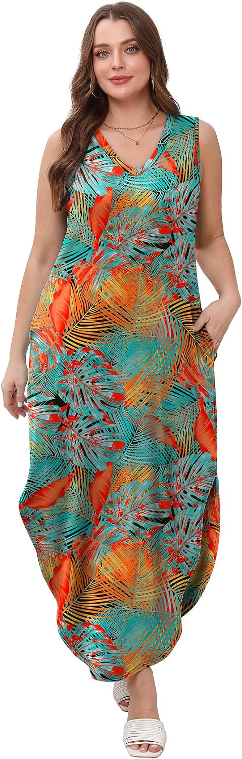 Detalle de Sampeel Summer Maxi Dress with Pockets – Vacation Beach Sundress (2025)