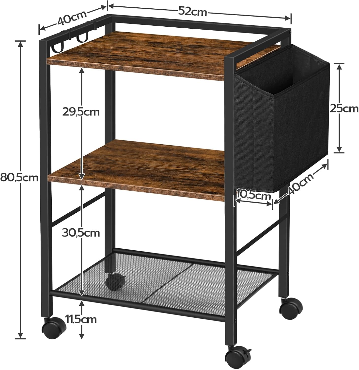 Thumbnail 5 de HOOBRO Druckertisch mit Rollen – 3 Ebenen Druckerwagen mit verstellbaren Ablagen (52 x 40 x 80,5 cm) EBF21PS01